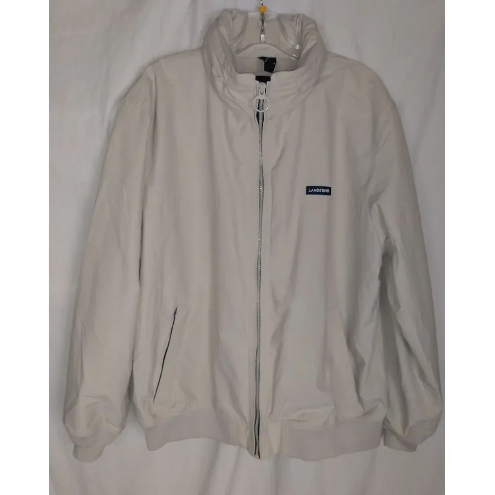 Lands End ivory Mesh Lined Jacket Mens XL 46-48 Bomber‎ Coat Nylon